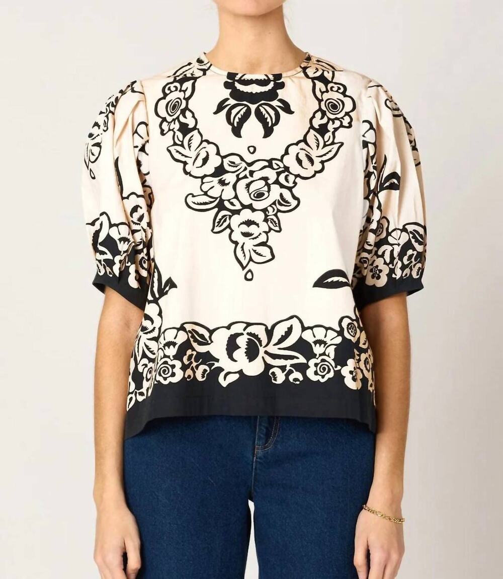 NWOT Cleobella Kinsley Blouse Botanico Organic Cotton Floral Black White Small